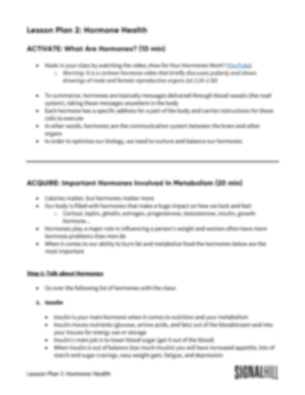 Lesson Plan 2: Hormone Health