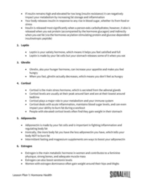 Lesson Plan 2: Hormone Health