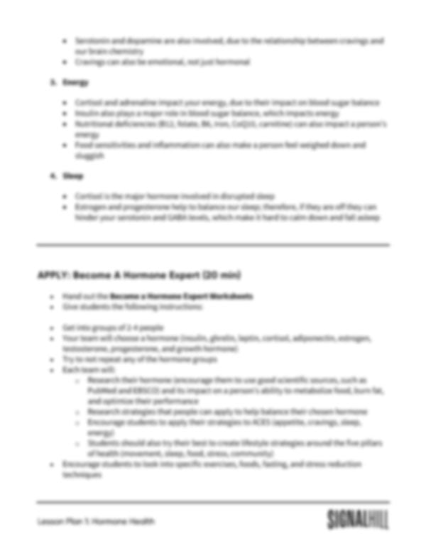 Lesson Plan 2: Hormone Health