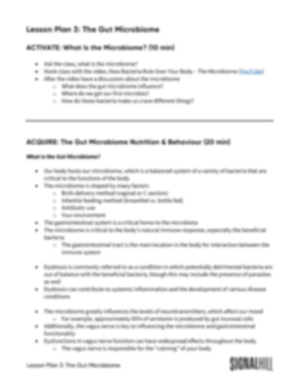 Lesson Plan 3: The Gut Microbiome