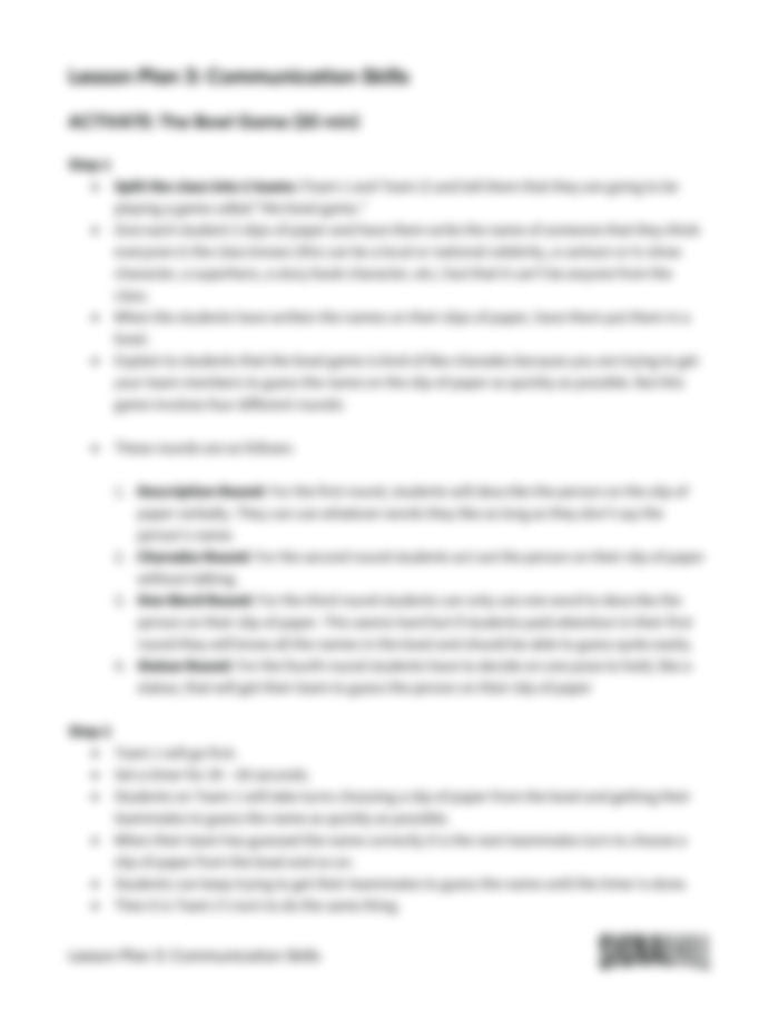 Lesson Plan 3: Communication is Key