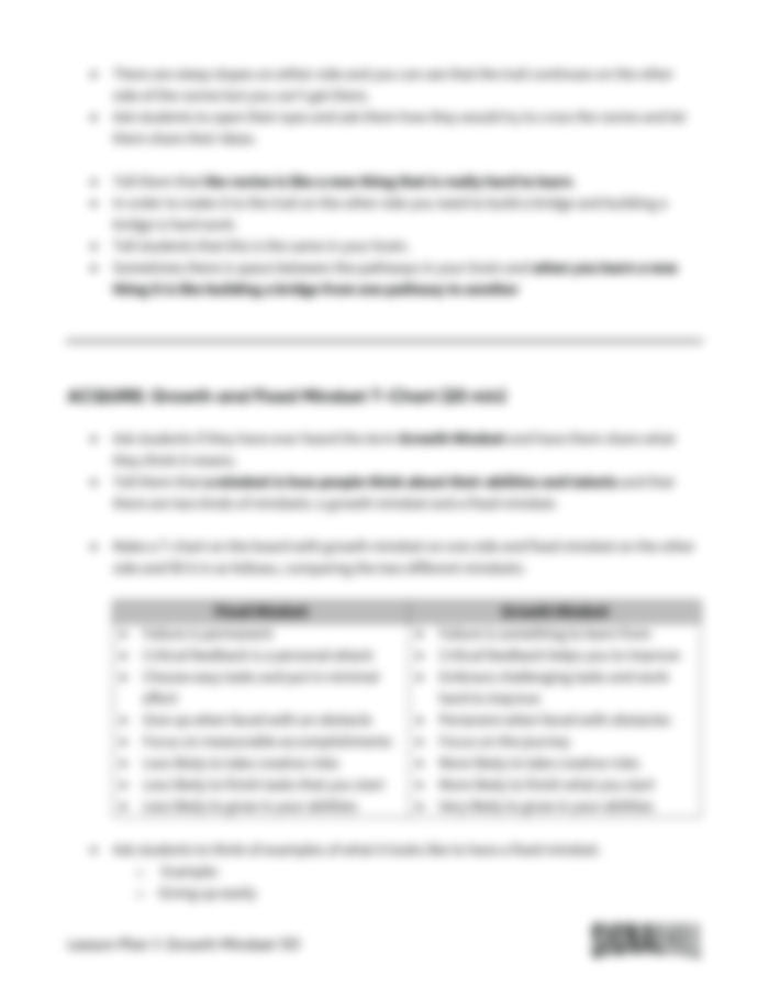 Lesson Plan 1: Growth Mindset 101