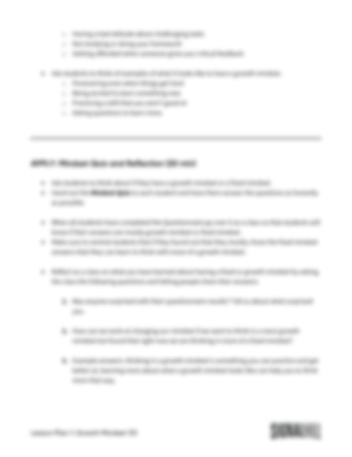 Lesson Plan 1: Growth Mindset 101