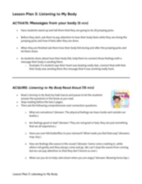 Lesson Plan 3: Listening to My Body