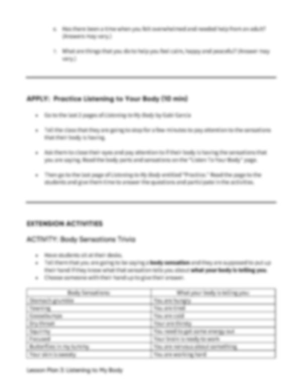 Lesson Plan 3: Listening to My Body