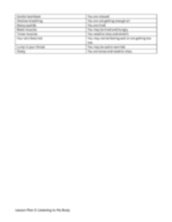 Lesson Plan 3: Listening to My Body