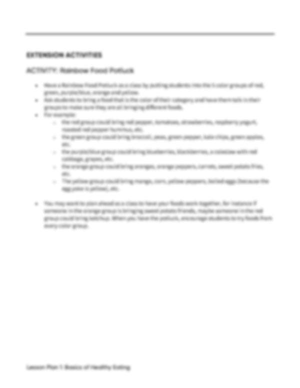 Lesson Plan 1: Basics of Healthy Eating