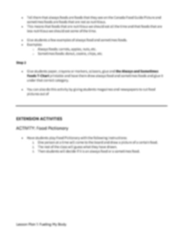 Lesson Plan 1: Fueling My Body