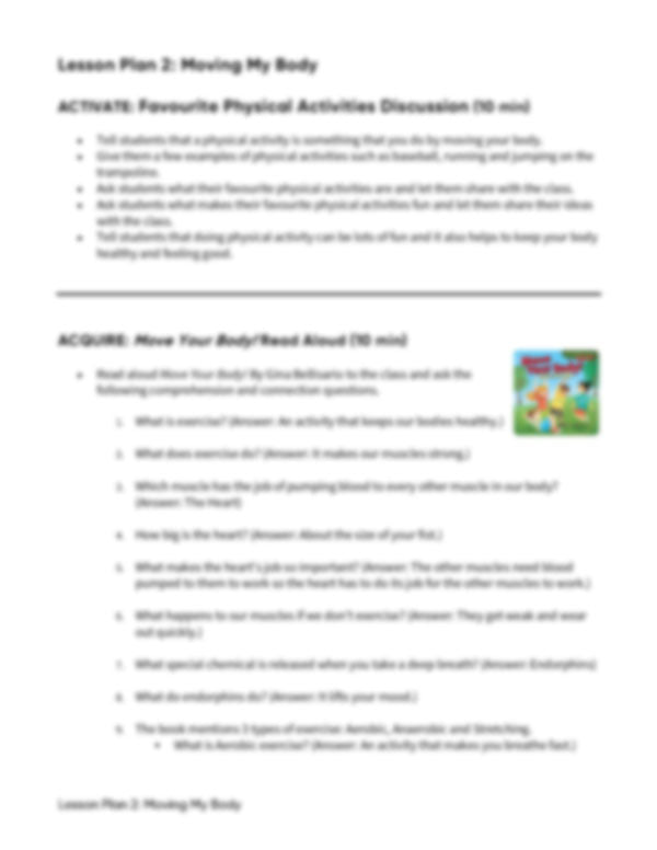 Lesson Plan 2: Moving My Body
