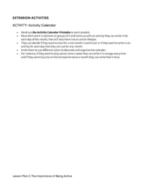 Lesson Plan 2: The Importance of Being Active