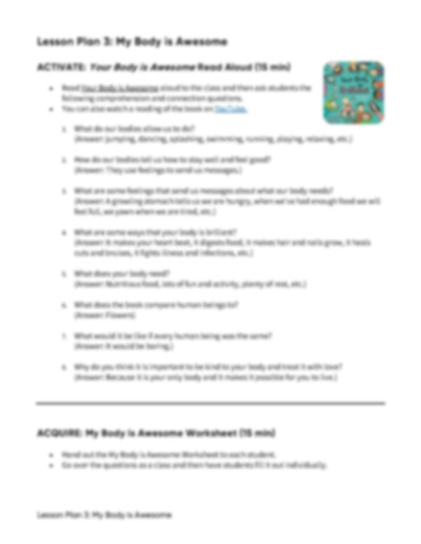 Lesson Plan 3: My Body is Awesome