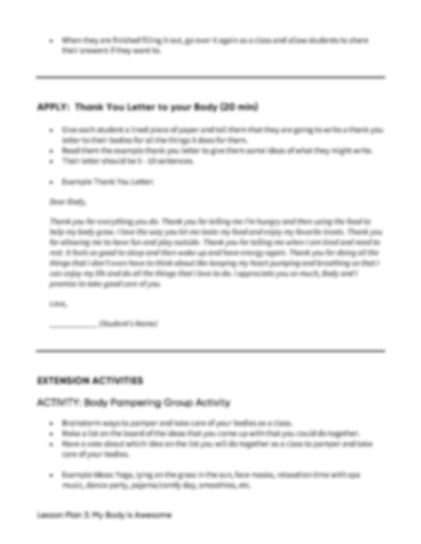 Lesson Plan 3: My Body is Awesome
