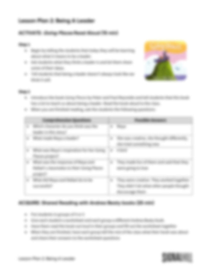 Lesson Plan 2: Being a Leader