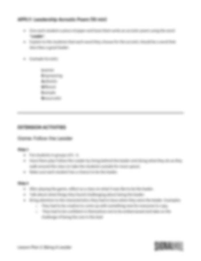 Lesson Plan 2: Being a Leader
