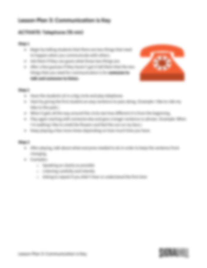 Lesson Plan 3: Communication is Key
