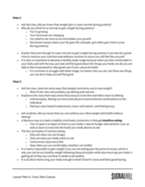 Lesson Plan 4: Toxic Diet Culture