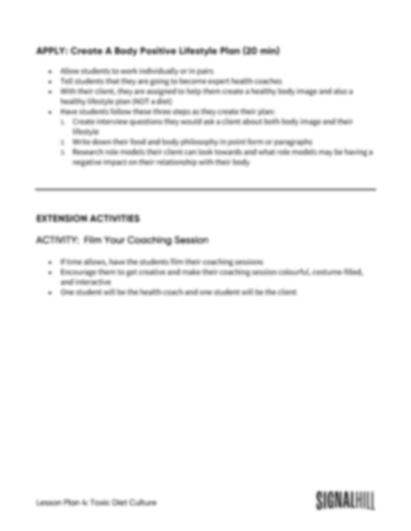 Lesson Plan 4: Toxic Diet Culture