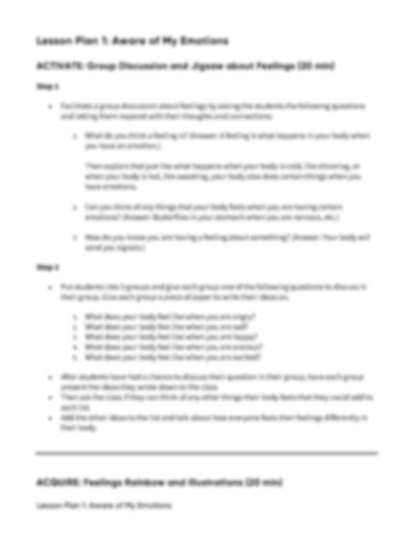 Lesson Plan 1: Aware of My Emotions