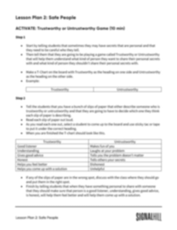 Lesson Plan 2: Safe People