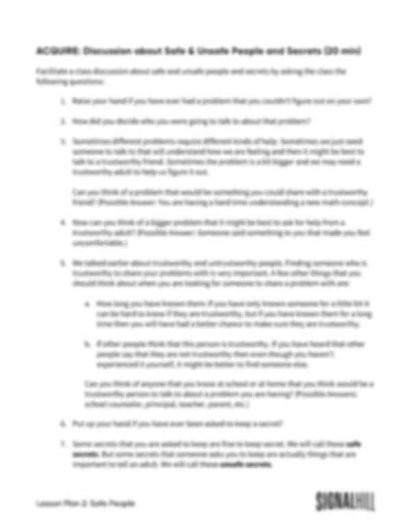 Lesson Plan 2: Safe People