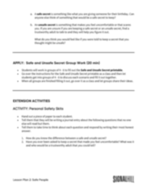 Lesson Plan 2: Safe People