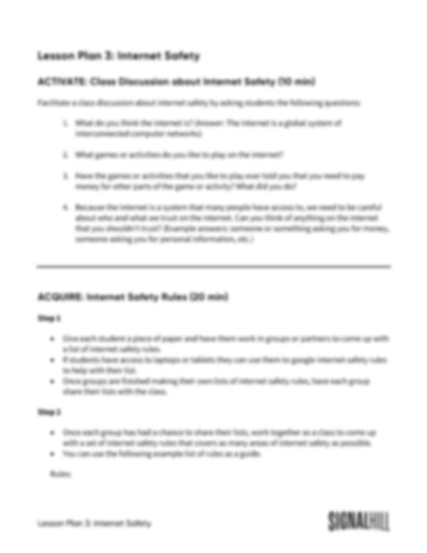 Lesson Plan 3: Internet Safety