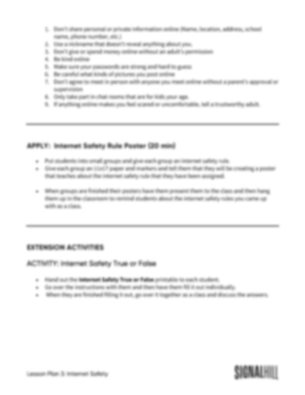 Lesson Plan 3: Internet Safety