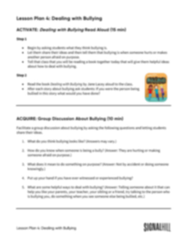 Lesson Plan 4: Dealing with Bullying