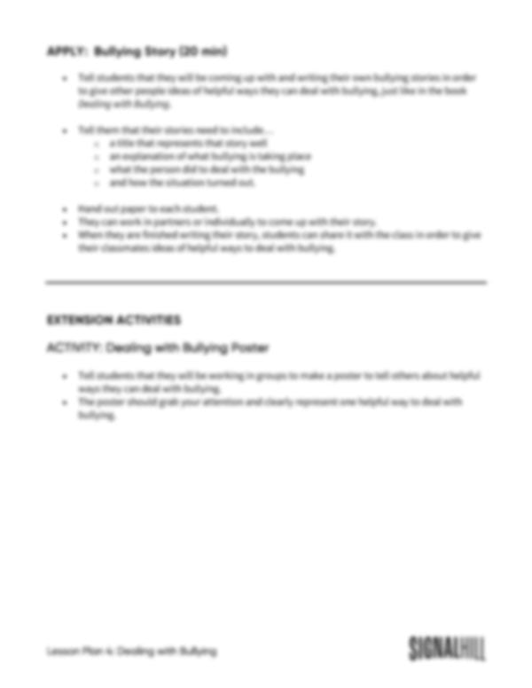Lesson Plan 4: Dealing with Bullying