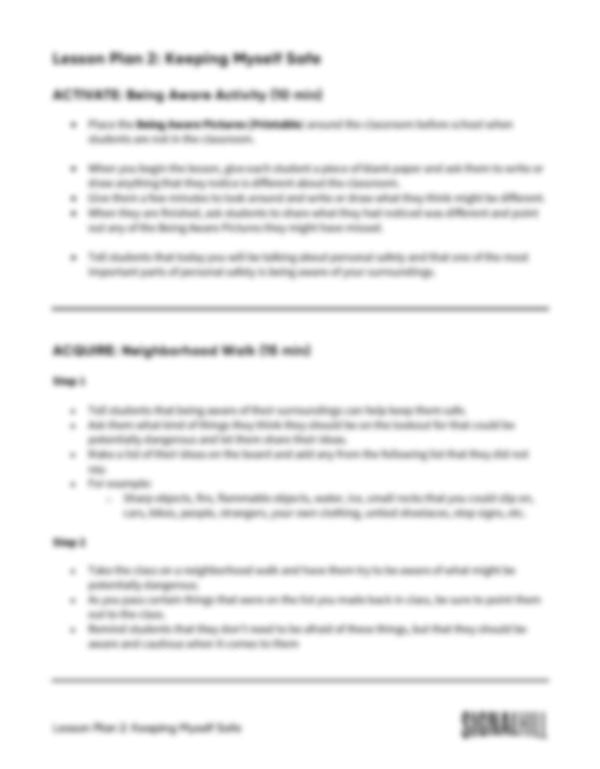 Lesson Plan 2: Keeping Myself Safe