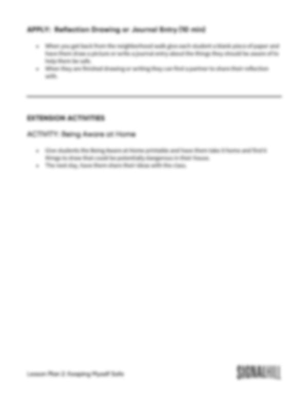 Lesson Plan 2: Keeping Myself Safe