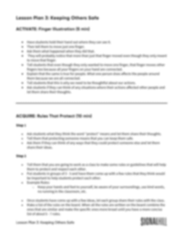 Lesson Plan 3: Keeping Others Safe