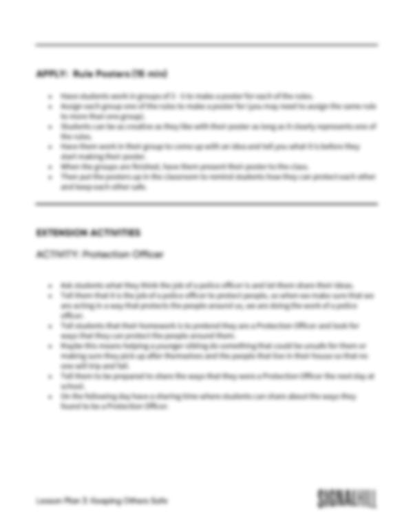 Lesson Plan 3: Keeping Others Safe