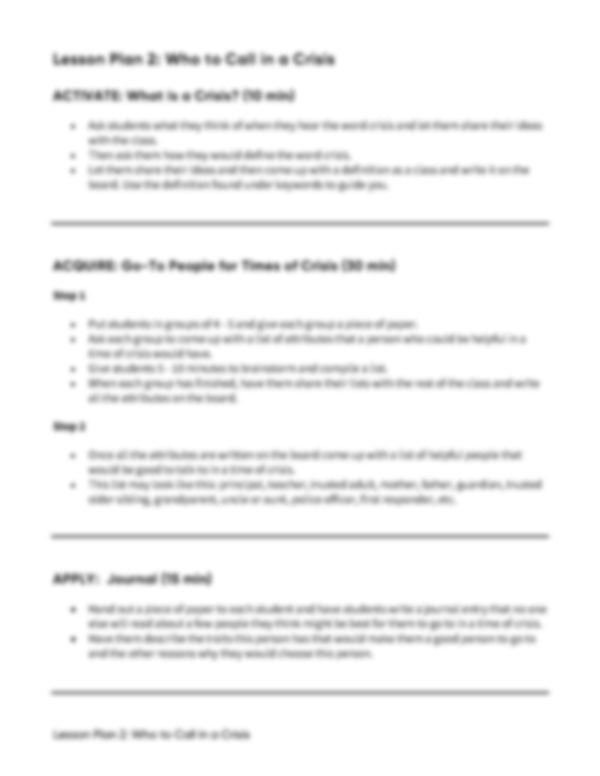 Lesson Plan 2: Who to Call in a Crisis