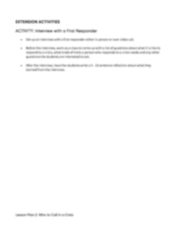 Lesson Plan 2: Who to Call in a Crisis