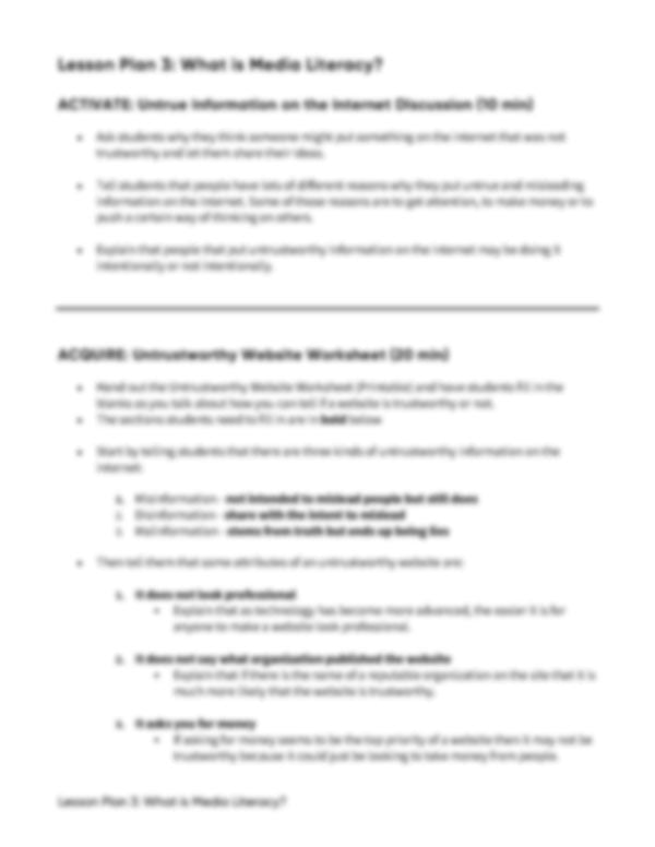 Lesson Plan 3: What is Media Literacy