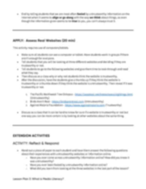 Lesson Plan 3: What is Media Literacy