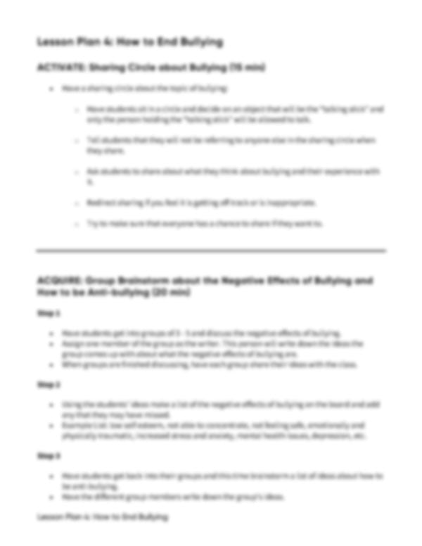 Lesson Plan 4: How to End Bullying