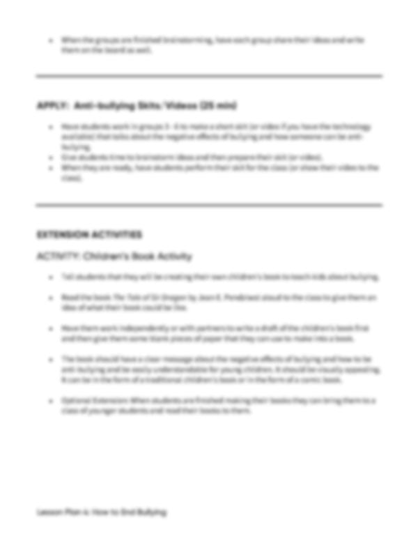 Lesson Plan 4: How to End Bullying
