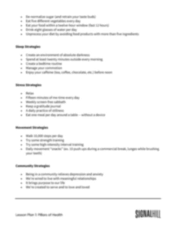 Lesson Plan 1: Pillars of Health