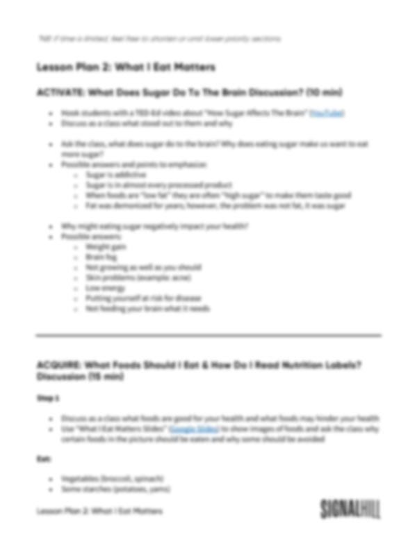 Lesson Plan 2: What I Eat Matters