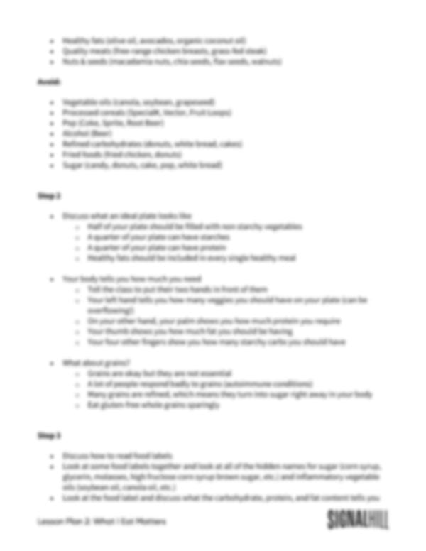 Lesson Plan 2: What I Eat Matters