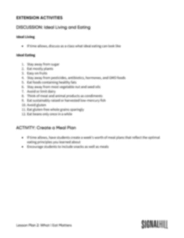Lesson Plan 2: What I Eat Matters