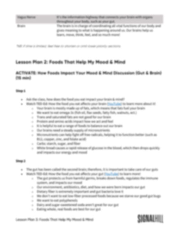 Lesson Plan 3: Foods that Help My Mood & Mind