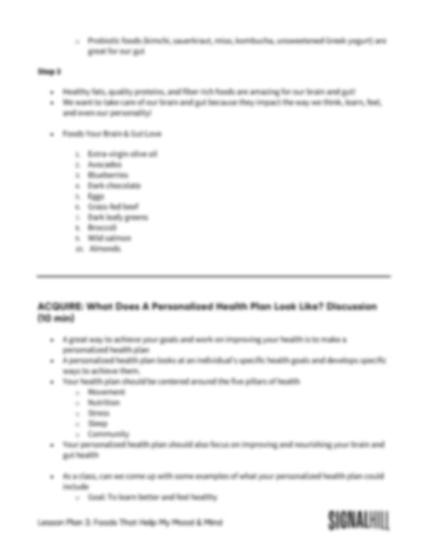 Lesson Plan 3: Foods that Help My Mood & Mind