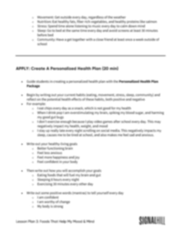 Lesson Plan 3: Foods that Help My Mood & Mind