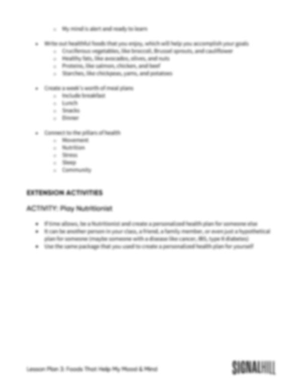 Lesson Plan 3: Foods that Help My Mood & Mind