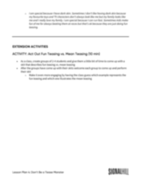 Lesson Plan 4: Don't Be a Tease Monster