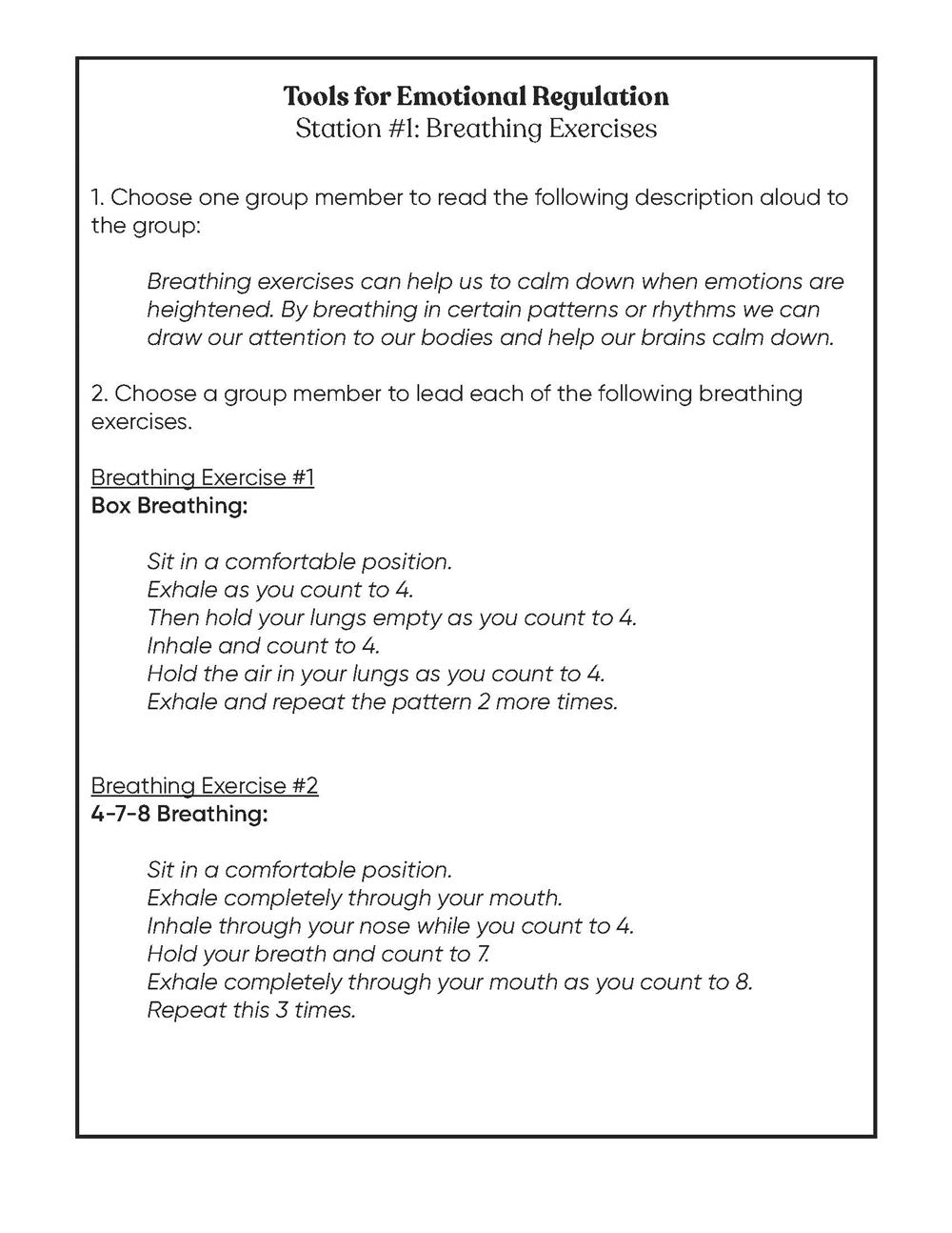 Lesson Plan 3: Emotional Regulation Toolbox
