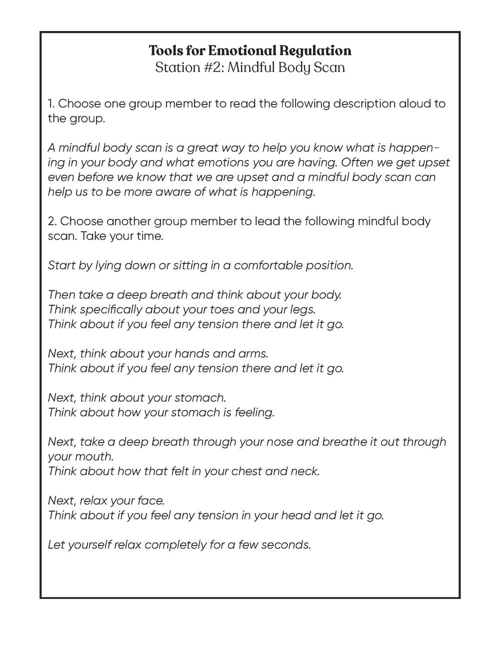 Lesson Plan 3: Emotional Regulation Toolbox